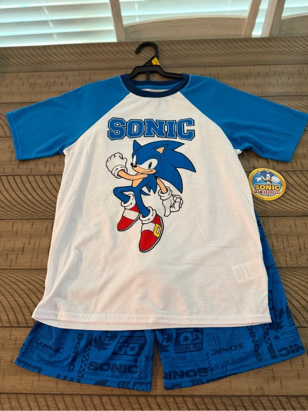 Sonic the Hedgehog Blue Raglan Kids Pajama Matching Set - L (10/12)-NWT